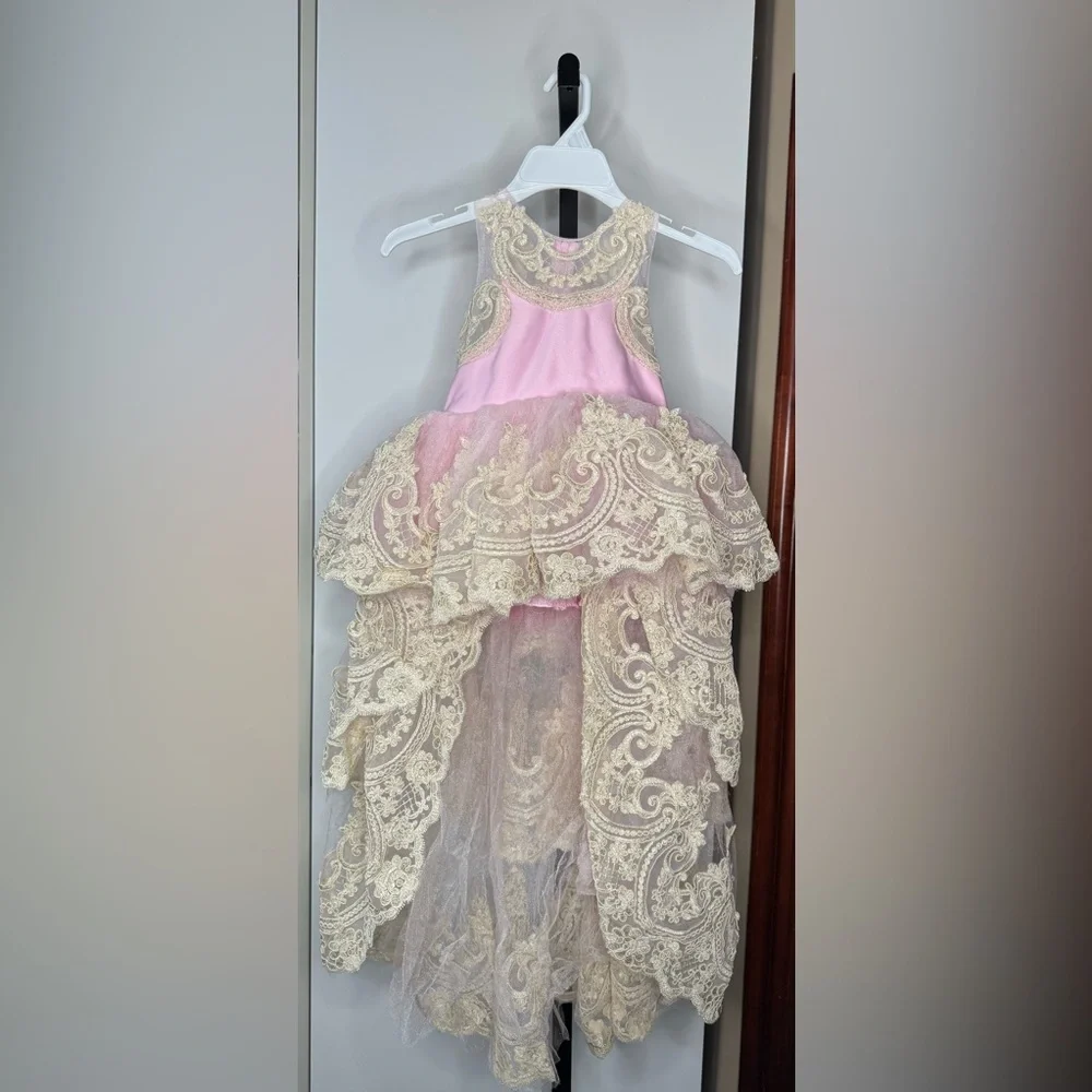 Handmade Elegant Pink and Cream Lace Kids dress